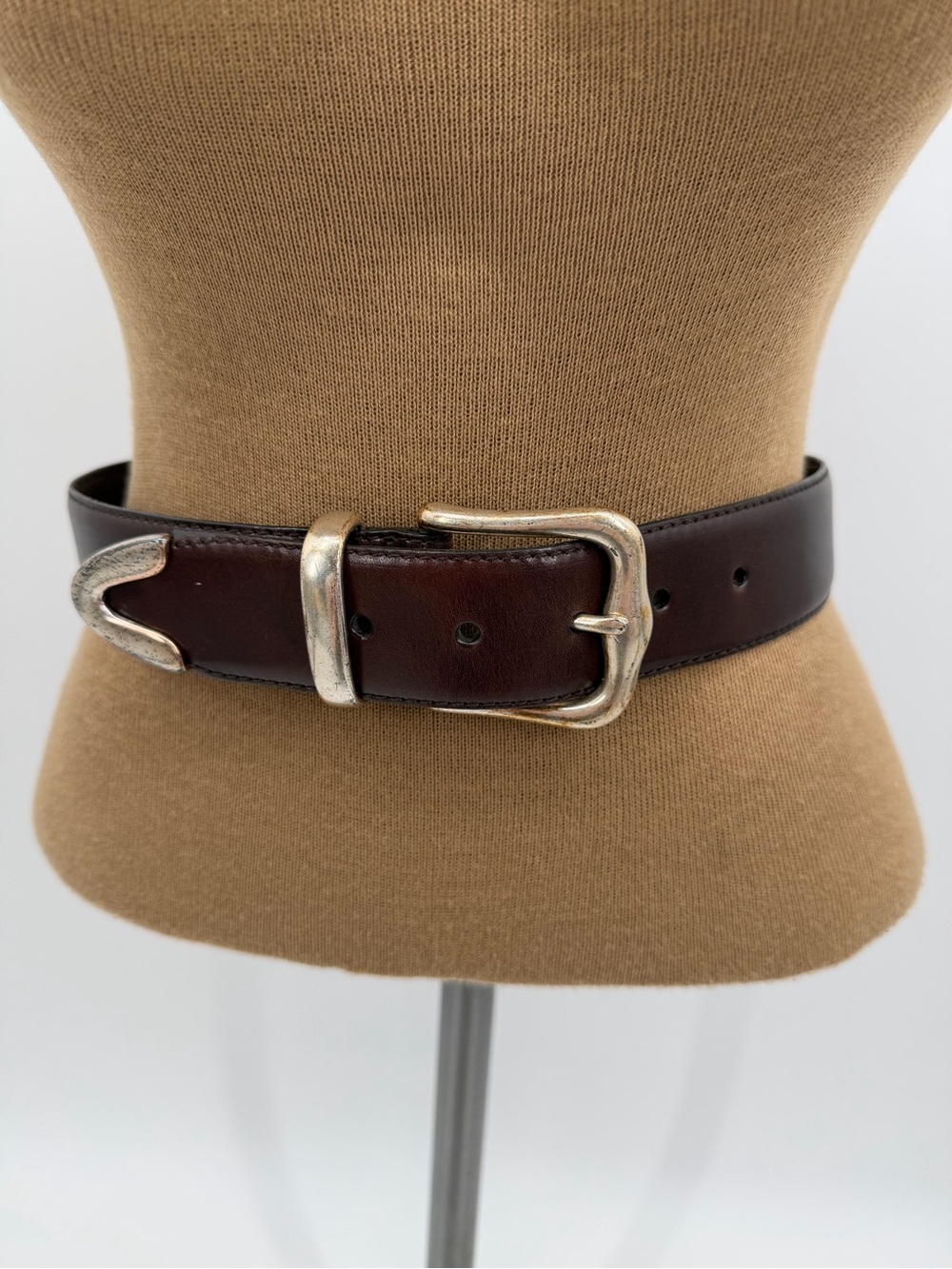 Fossil Dark Brown Leather Belt with Silver-Tone Buckle